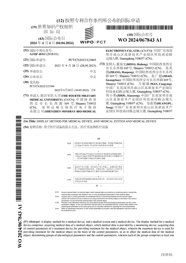 威廉希尔williamhill迈瑞医疗颁布邦际专利申请：“用于医疗设置的显示手腕